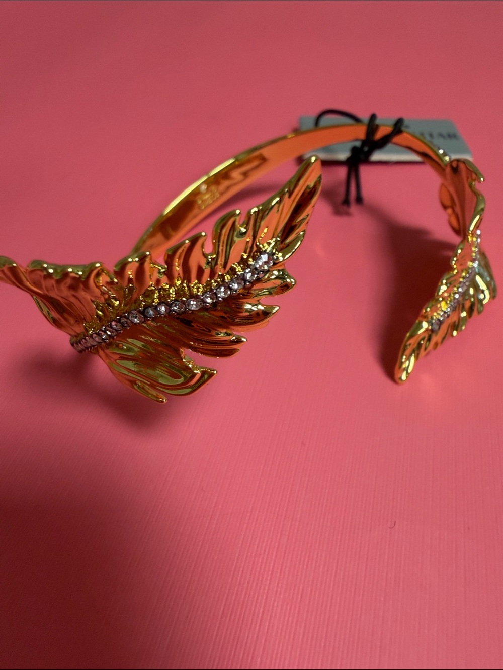 Alexis Bittar Double Pave Crystal Feather Bypass Cuff Bracelet NWT